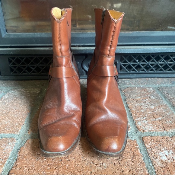 Frye Romy Ring Harness Leather Brown Boots Cowboy Cowgirl Moto SZ 8 - Picture 3 of 7